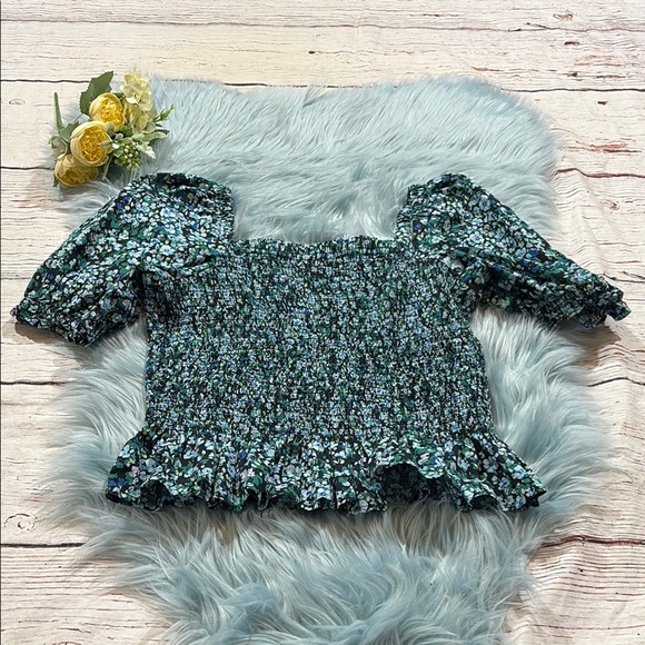 J. Crew Factory Cotton Poplin Smocked Top Floral Sz S - Picture 1 of 10